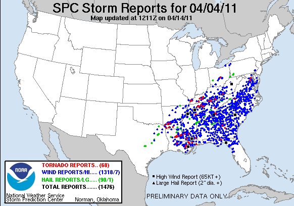 SPC Storm Reports for 4/4/2011