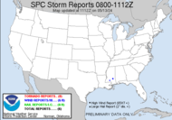 Today's storm reports received in the past 3 hours