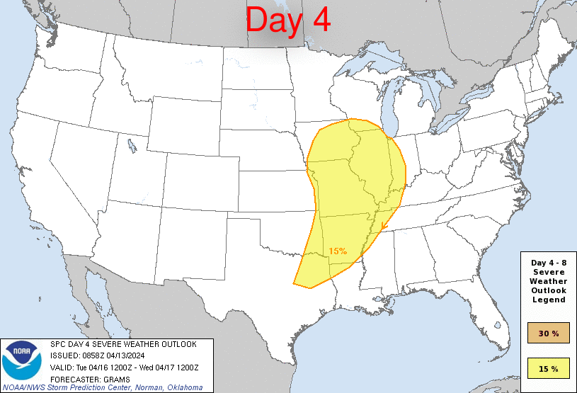 Day 4-8 Severe Weather Outlook Graphics Issued on Apr 13, 2024