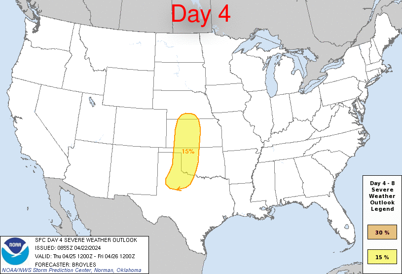Day 4-8 Severe Weather Outlook Graphics Issued on Apr 22, 2024