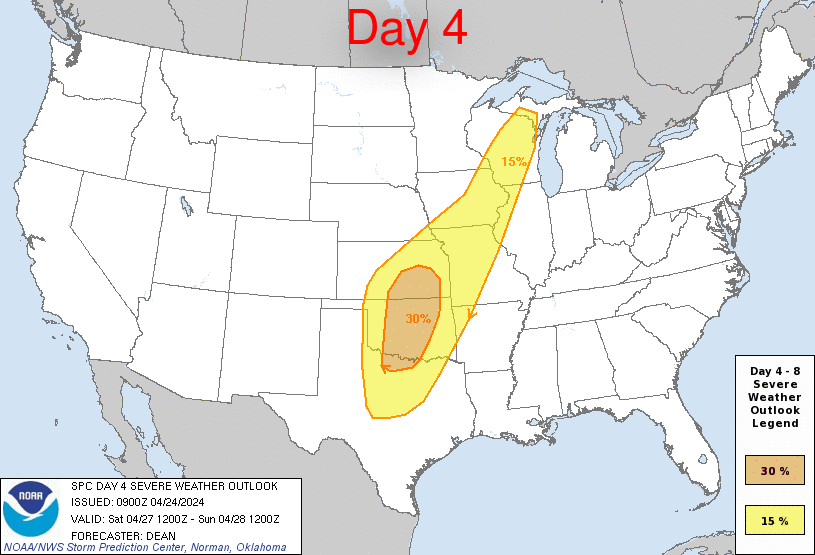 Day 4-8 Severe Weather Outlook Graphics Issued on Apr 24, 2024