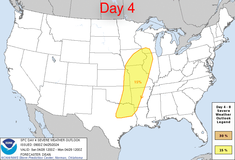 Day 4-8 Severe Weather Outlook Graphics Issued on Apr 25, 2024