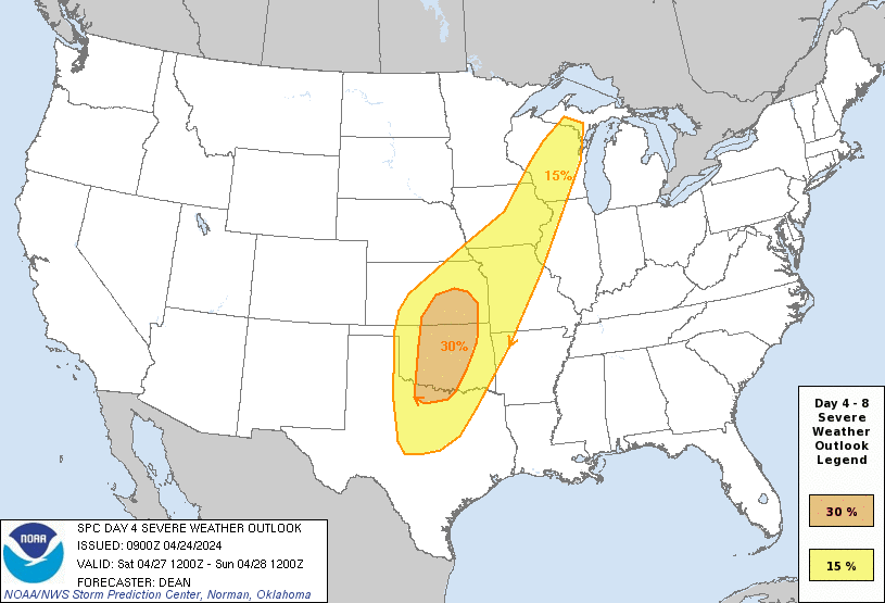 Day 4 Severe Weather Outlook Graphics Issued on Apr 24, 2024