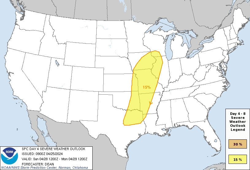 Day 4 Severe Weather Outlook Graphics Issued on Apr 25, 2024
