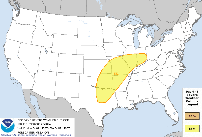 Day 5 Severe Weather Outlook Graphics Issued on Mar 28, 2024