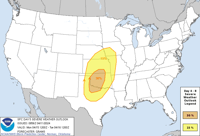 Day 5 Severe Weather Outlook Graphics Issued on Apr 11, 2024