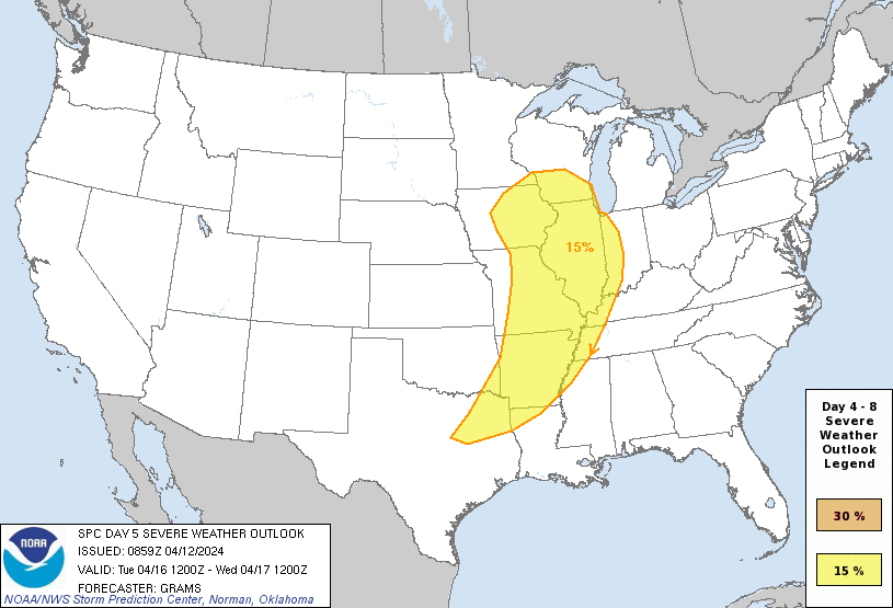 Day 5 Severe Weather Outlook Graphics Issued on Apr 12, 2024