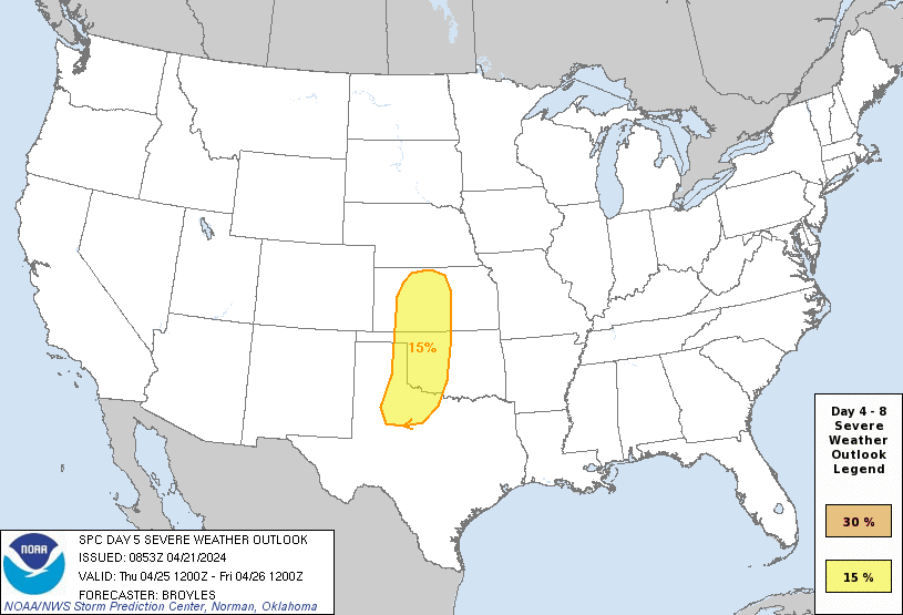Day 5 Severe Weather Outlook Graphics Issued on Apr 21, 2024