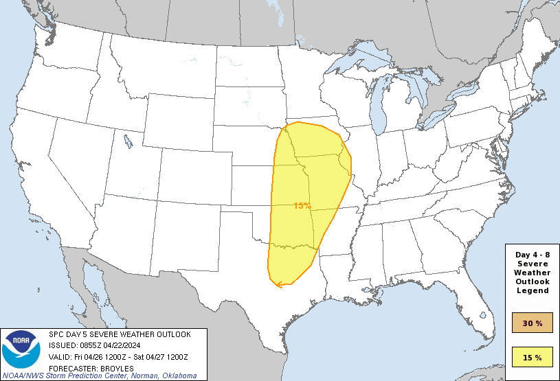 Day 5 Severe Weather Outlook Graphics Issued on Apr 22, 2024
