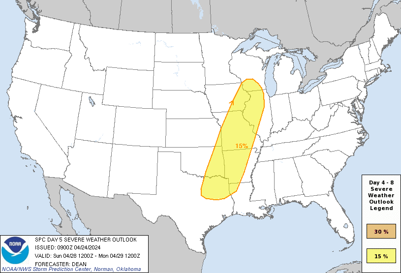 Day 5 Severe Weather Outlook Graphics Issued on Apr 24, 2024