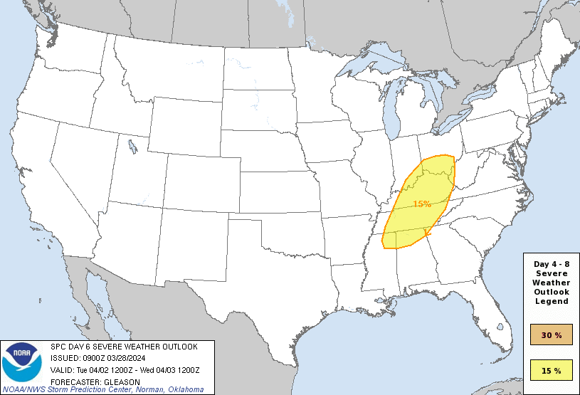 Day 6 Severe Weather Outlook Graphics Issued on Mar 28, 2024