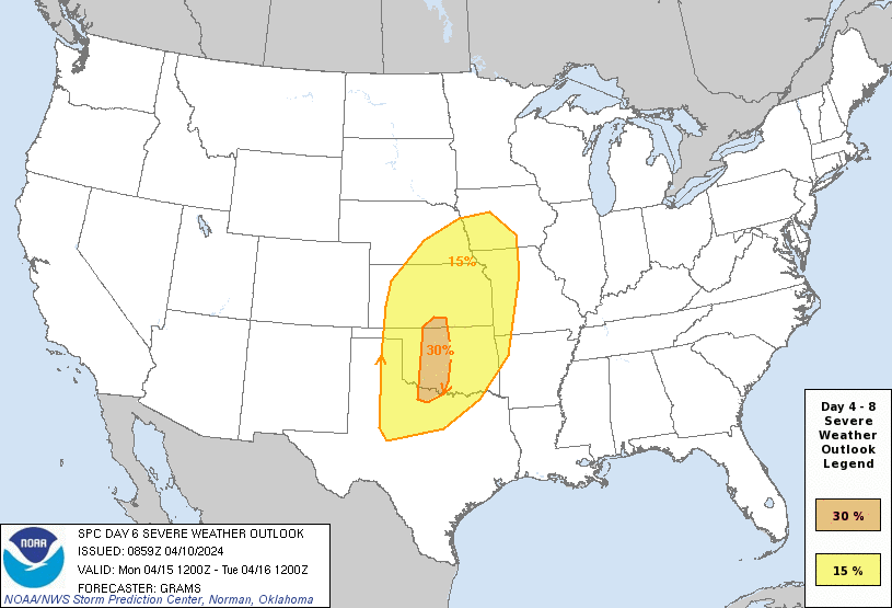 Day 6 Severe Weather Outlook Graphics Issued on Apr 10, 2024