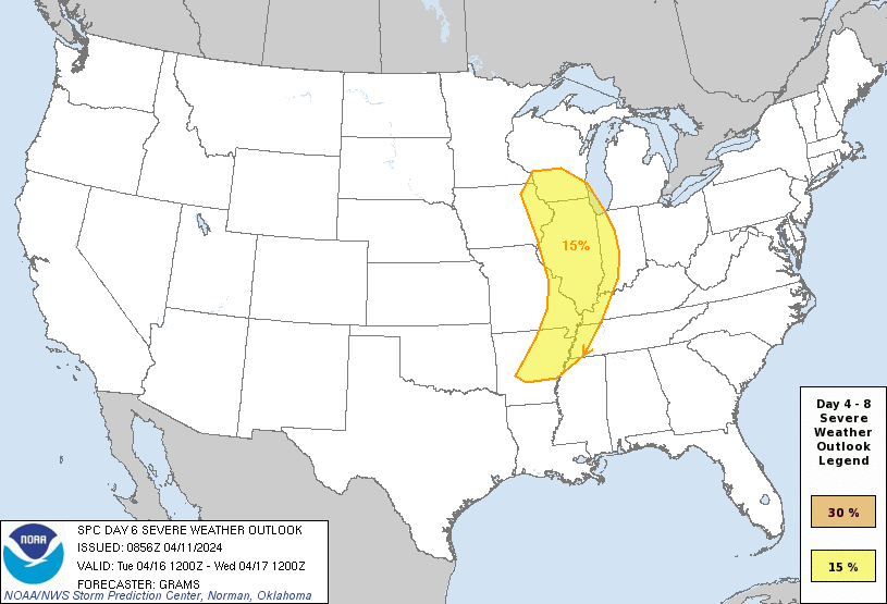 Day 6 Severe Weather Outlook Graphics Issued on Apr 11, 2024