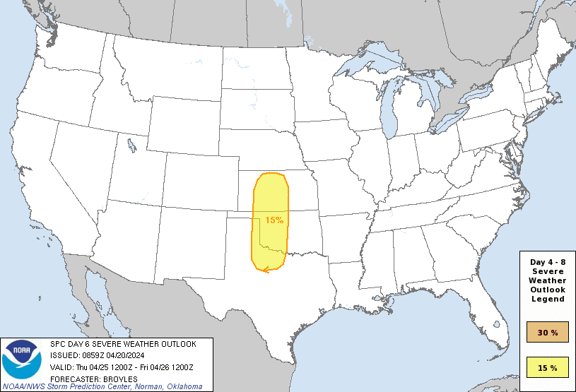 Day 6 Severe Weather Outlook Graphics Issued on Apr 20, 2024
