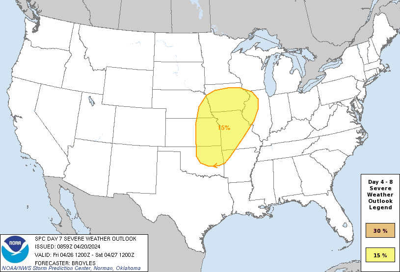 Day 7 Severe Weather Outlook Graphics Issued on Apr 20, 2024
