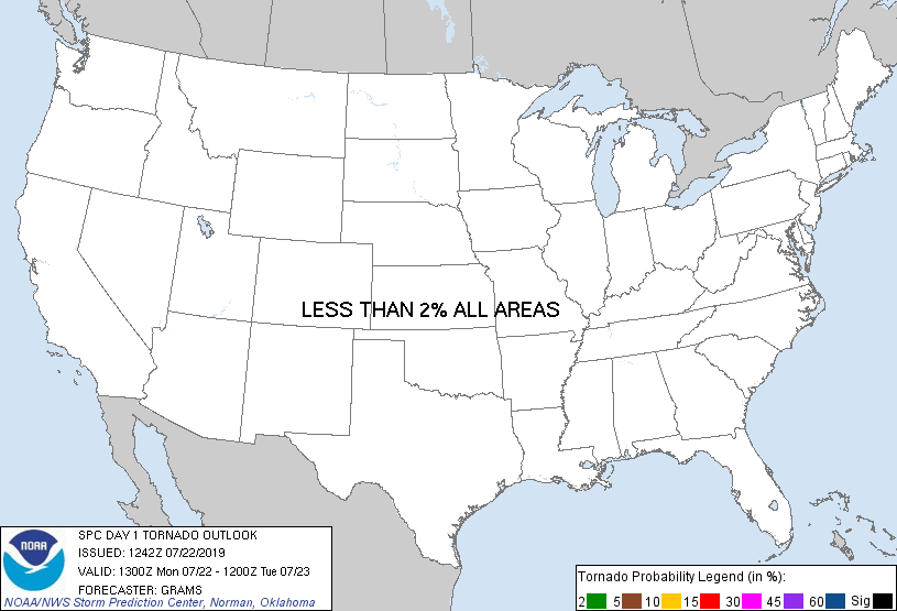 20190722 1300 UTC Day 1 Tornado Probabilities Graphic