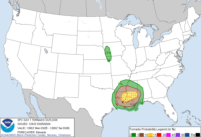 20240325 1300 UTC Day 1 Tornado Probabilities Graphic