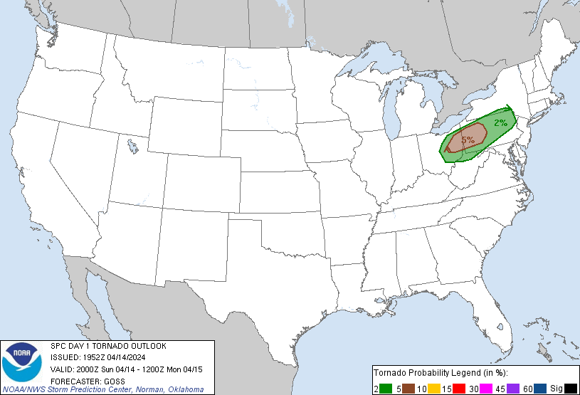 20240414 2000 UTC Day 1 Tornado Probabilities Graphic