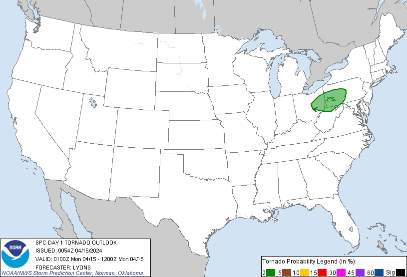 20240415 0100 UTC Day 1 Tornado Probabilities Graphic