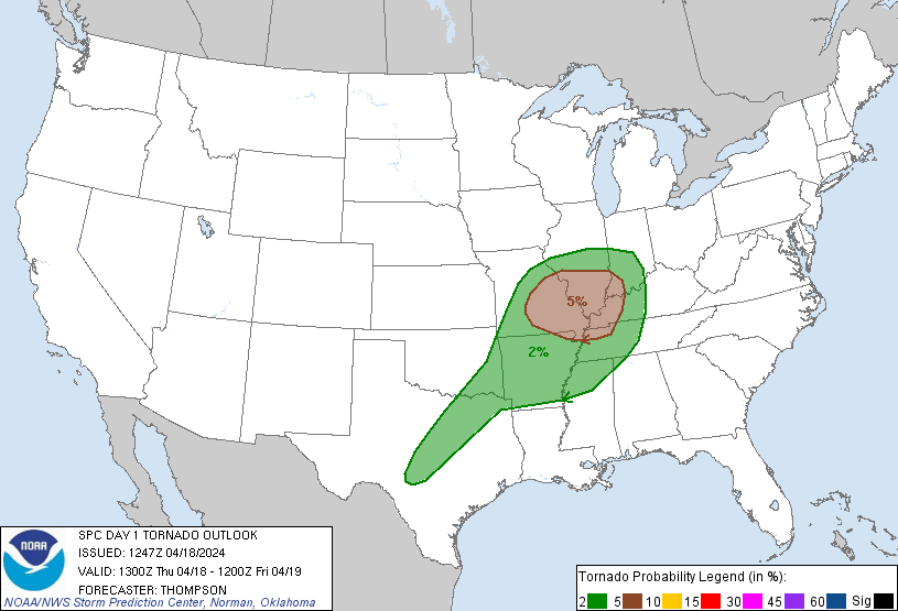 20240418 1300 UTC Day 1 Tornado Probabilities Graphic