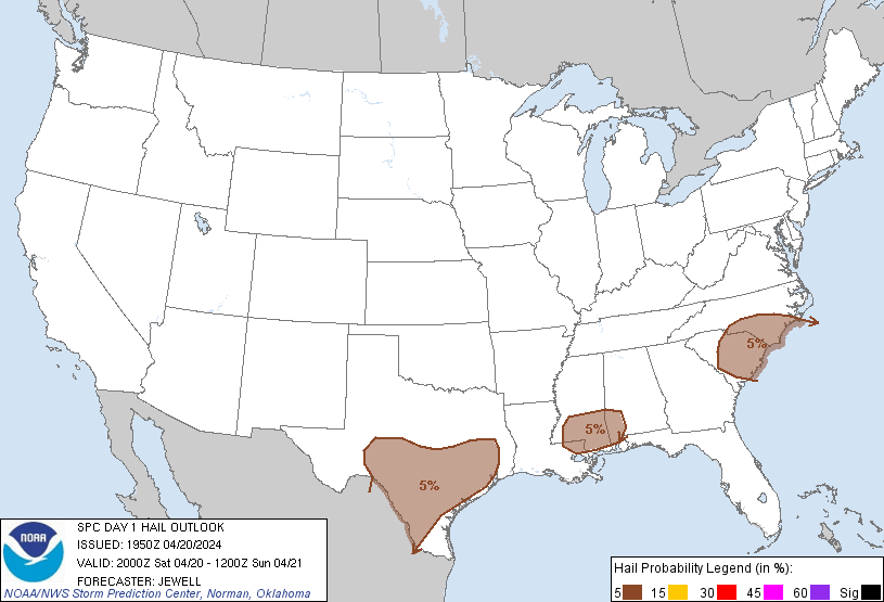 20240420 2000 UTC Day 1 Large Hail Probabilities Graphic