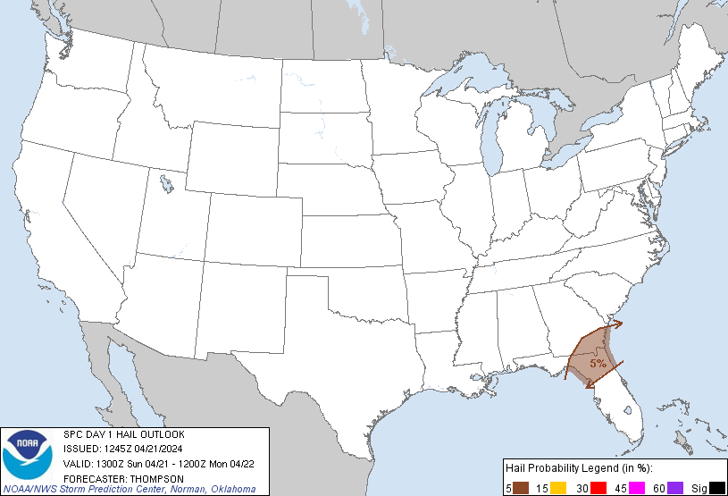 20240421 1300 UTC Day 1 Large Hail Probabilities Graphic