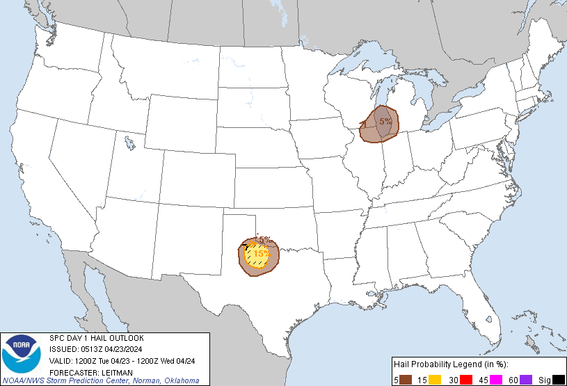 20240423 1200 UTC Day 1 Large Hail Probabilities Graphic
