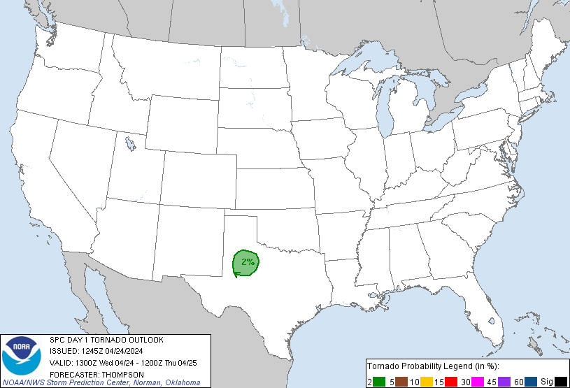 20240424 1300 UTC Day 1 Tornado Probabilities Graphic
