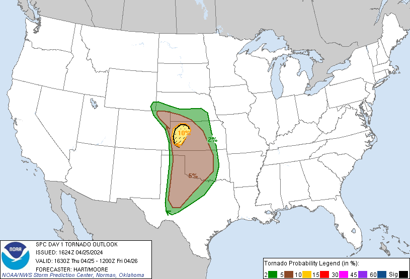 20240425 1630 UTC Day 1 Tornado Probabilities Graphic
