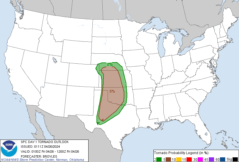 20240426 0100 UTC Day 1 Tornado Probabilities Graphic