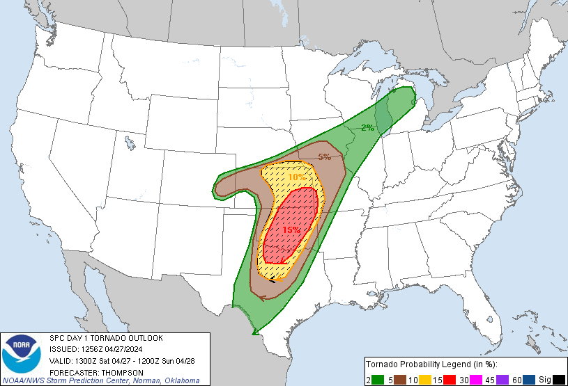 20240427 1300 UTC Day 1 Tornado Probabilities Graphic