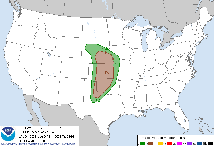20240414 0600 UTC Day 2 Tornado Probabilities Graphic