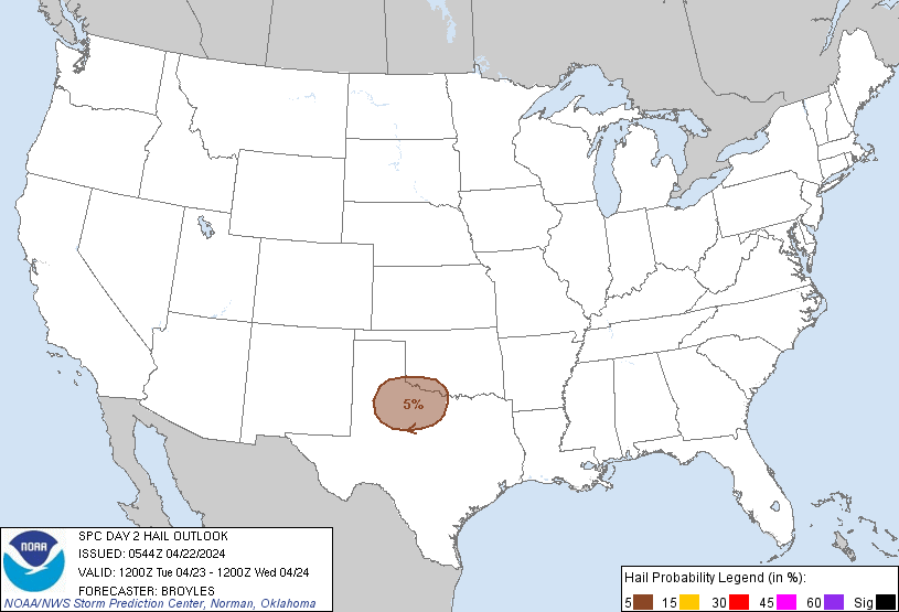 20240422 0600 UTC Day 2 Large Hail Probabilities Graphic