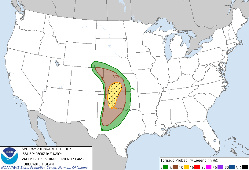 20240424 0600 UTC Day 2 Tornado Probabilities Graphic