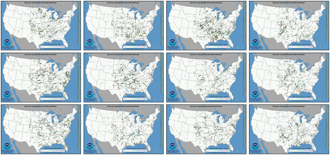 Maps of Annual Tornadoes from 1952 to 2011