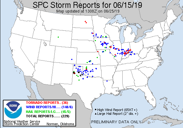 SPC Severe Weather Event Review for Saturday June 15, 2019