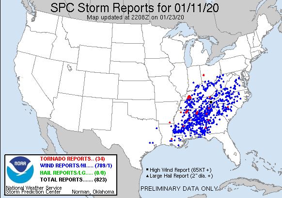 SPC Severe Weather Event Review for Saturday January 11, 2020
