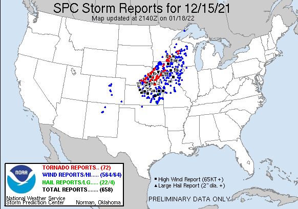 SPC Severe Weather Event Review for Wednesday December 15, 2021