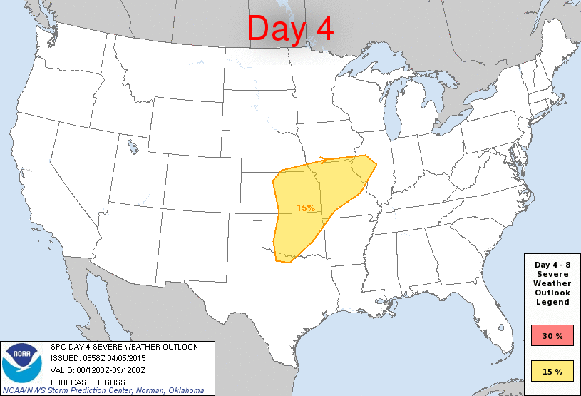 Day 4-8 Severe Weather Outlook Graphics Issued on Apr 5, 2015