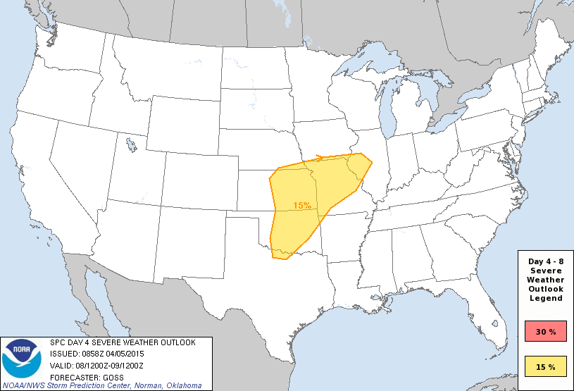 Day 4 Severe Weather Outlook Graphics Issued on Apr 5, 2015