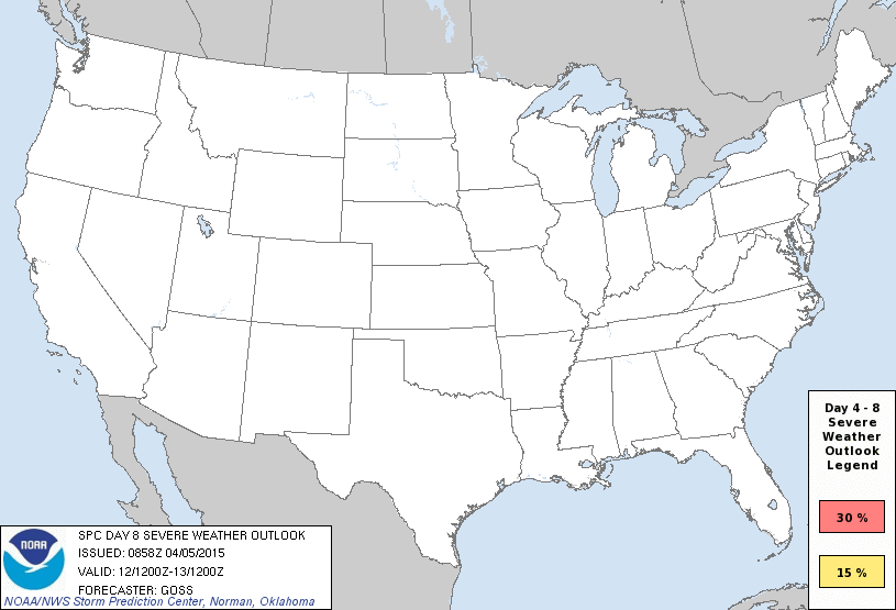 Day 8 Severe Weather Outlook Graphics Issued on Apr 5, 2015