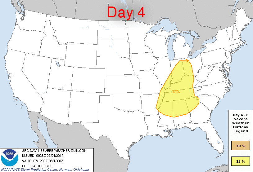 Storm Prediction Center Feb 4, 2017 Day 48 Severe Weather Outlook