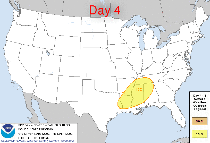 Day 4-8 Severe Weather Outlook Graphics Issued on Dec 13, 2019