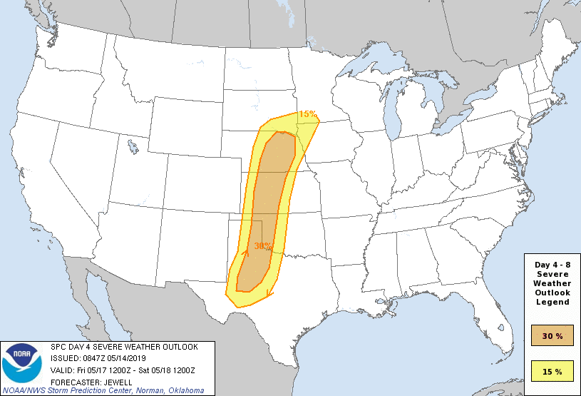 Day 4 Severe Weather Outlook Graphics Issued on May 14, 2019