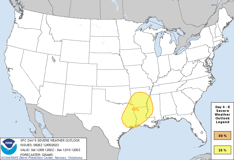 Day 5 Severe Weather Outlook Graphics Issued on Dec 5, 2023