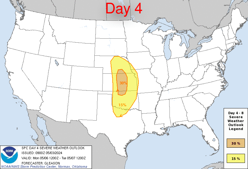 Day 4-8 Severe Weather Outlook Graphics Issued on May 3, 2024