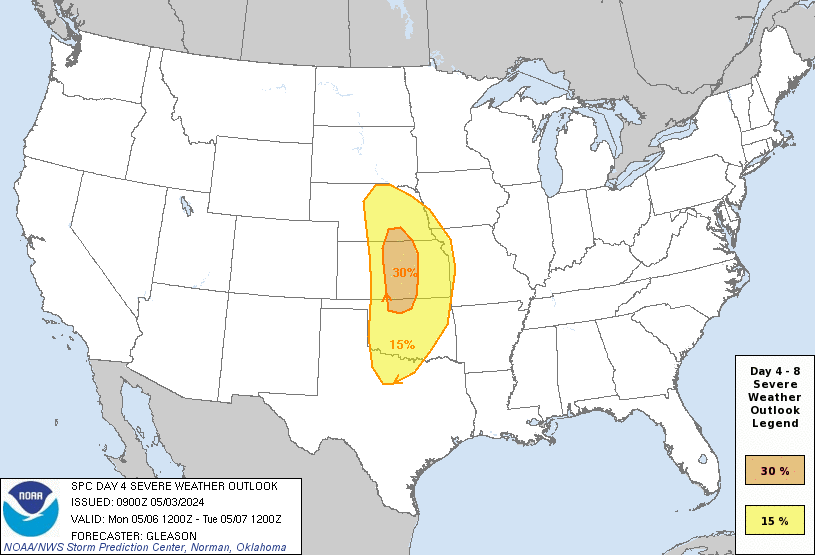 Day 4 Severe Weather Outlook Graphics Issued on May 3, 2024
