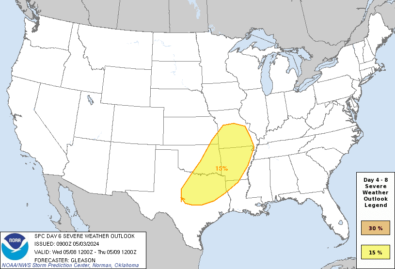 Day 6 Severe Weather Outlook Graphics Issued on May 3, 2024