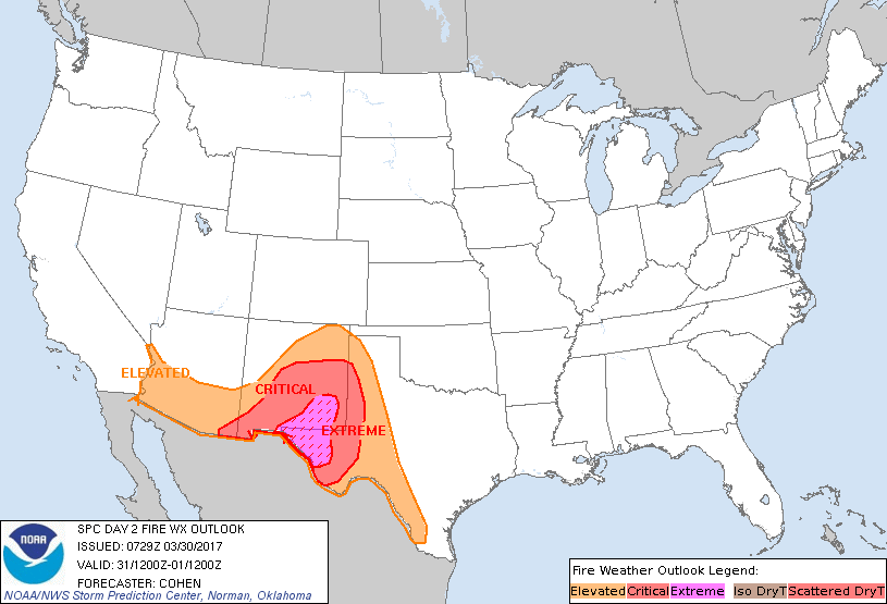 Day 2 Fire Weather Forecast graphic