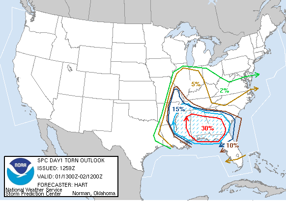 20070301 1300 UTC Day 1 Tornado Probabilities Graphic